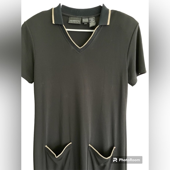 Vintage Liz Claiborne Maxi Shift Dress Black Knit Short Sleeve Size Large - Picture 4 of 5